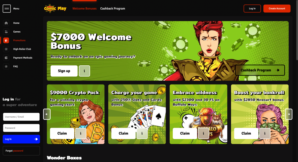 comic play casino welcome bonus