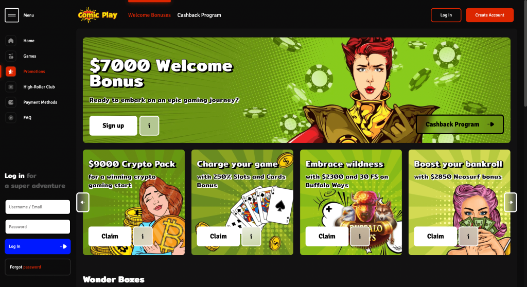 comic play casino bonus